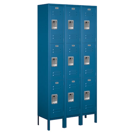 Salsbury Industries Wardrobe Locker, 36" W, 12" D, 78" H, (3) Wide, (9) Openings, Blue 63362BL-U